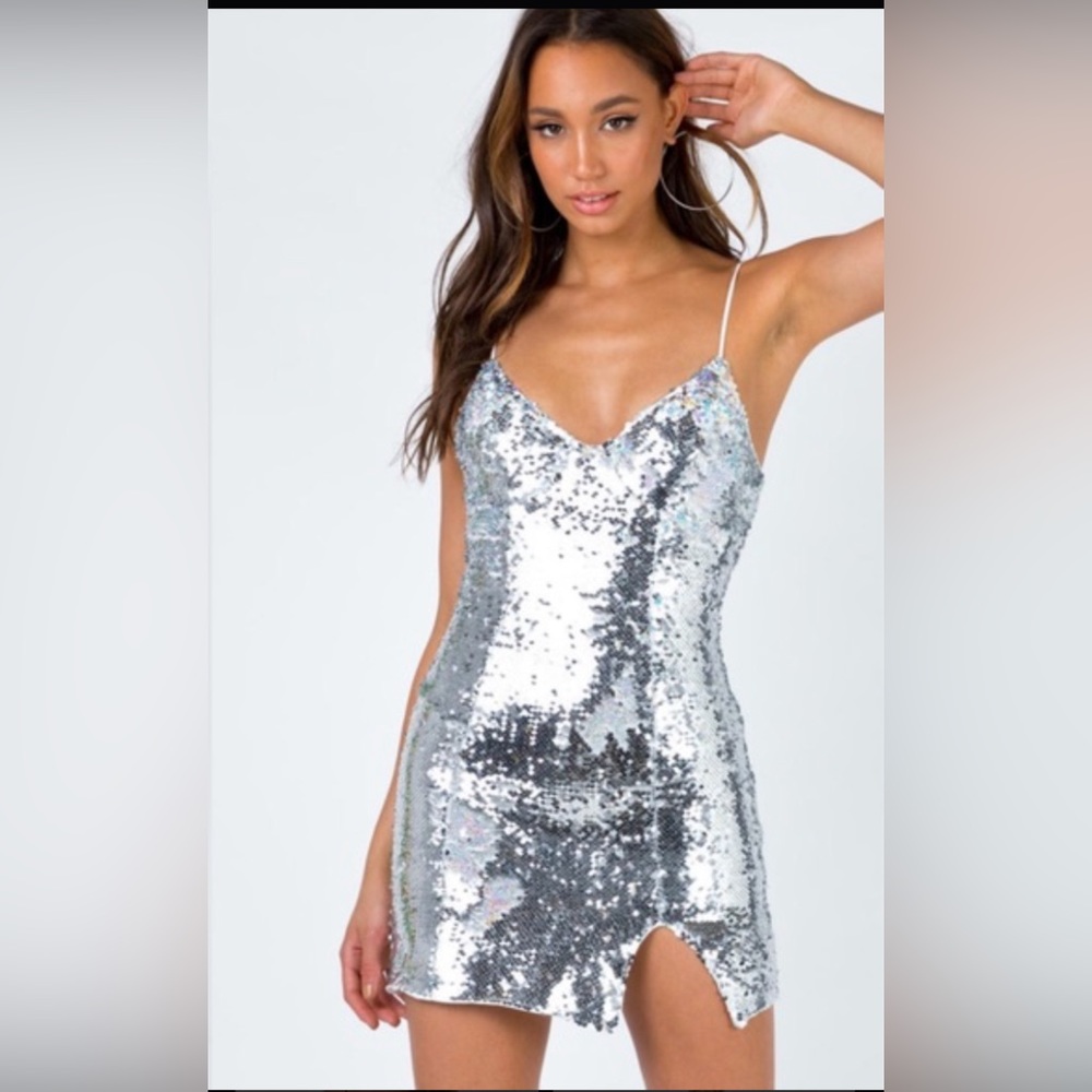 Princess Polly silver disco mini dress - sexy strappy sparkly shimmery!!